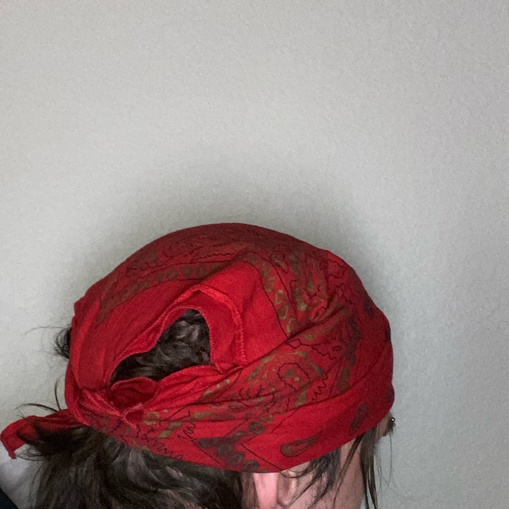 red bandana scarf accessory hat hair headwear cap retro punk grunge street wear